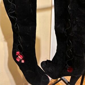 Shoe Republic LA Black Lace-Up Over-the-Knee Boots